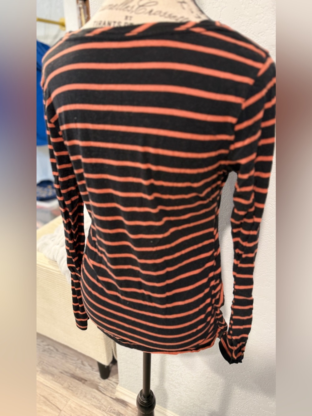 Isabel Maternity Medium Black Orange Stripe Long Sleeve Top Stretch Fall Basic - Picture 6 of 8